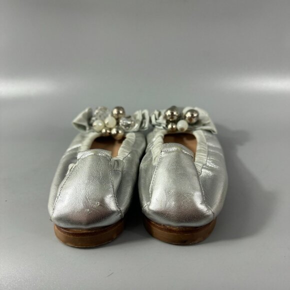 Milly Made in Italy Silver Metallic Leather Ballet Flats, Size 39.5 - Picture 6 of 15